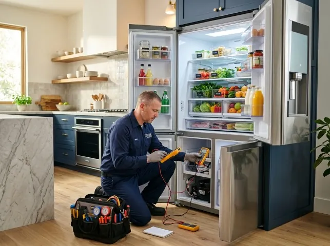 Appliance Repair Hero refrigerator technician testing a fridge on a Blauvelt, NY service call